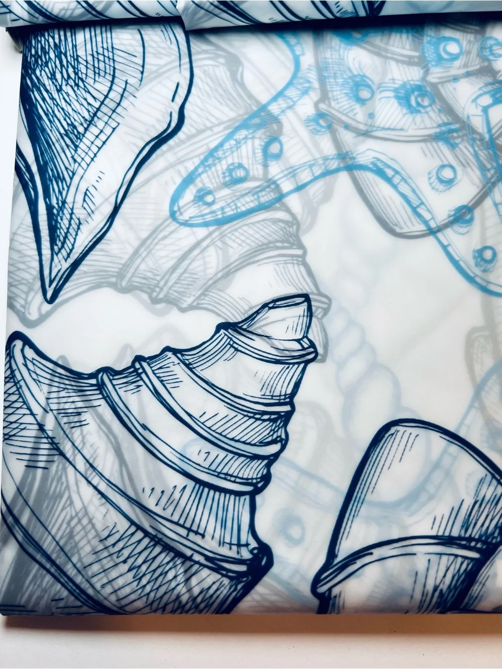 Coastal Shells Peva Shower Curtain Blue & Gray Seashore Seashells Sand